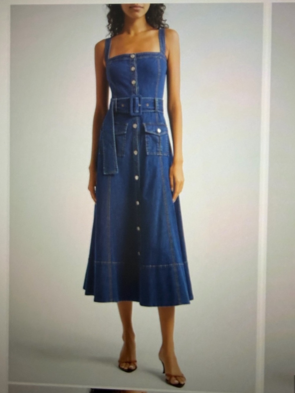 cinq a sept Dark Blue Denim Midi Dress with Belt